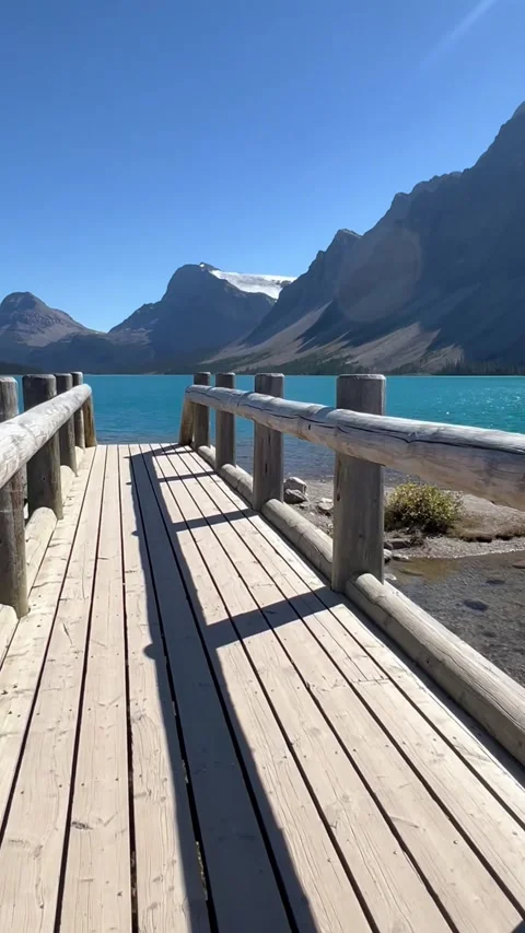 Banff Canada September 05 2024 Walking on a Wood bridge at Bow Lake 스톡 동영상 343132229