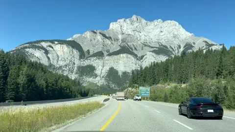 Banff Canada September 05 2024 Driving on highway to Banff national park Stockbeeldmateriaal 343697262