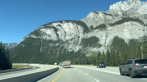 Banff Canada September 05 2024 Driving on highway to Banff national park Stockbeeldmateriaal 343697264