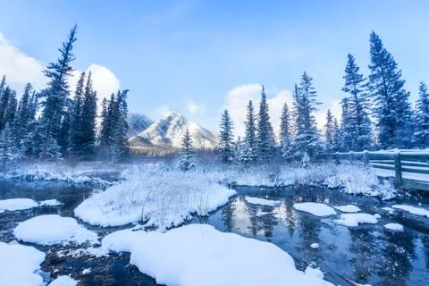 Banff Marsh Loop at Cave and Basin and Mt Norquay Stock Photos