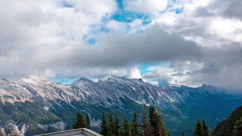 Banff Massive Mountain Range Overlook Mt- Rundle PAN IN Time Lapse 4K Stock Footage 132547641