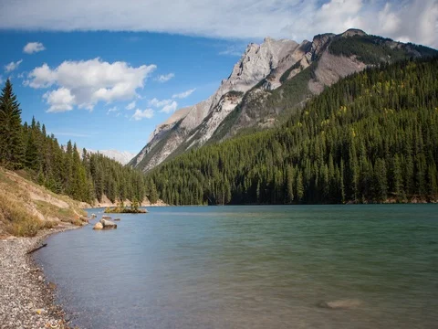 Banff National Park, AB, Canada - Two Jack Lake - Timelapse zoom out Stock Footage 75284219