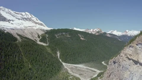 Banff national park drone view and blue sky pine forest glacier Stock Footage 233298256
