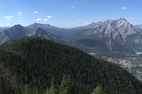 Banff town centre from Suphur Mt Stock Footage 147531