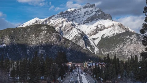 Banff Town time lapse, with a view of the Cascade Mountain Stock Footage 82467023