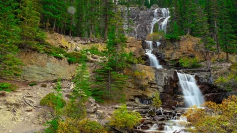 Banff Waterfall Down two Cliffs Time Lapse 4K Stock Footage 132548951