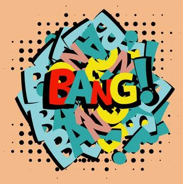 Bang Comic lettering Vector cartoon illustration in retro pop art style on ha Stock Illustration