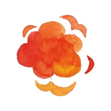 Bang effect in red and yellow color. Watercolor painting of fire explosive cloud Stock Illustration