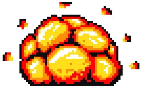 Bang explosion pixel art game style retro illustration. Big orange cloud of fire 스톡 일러스트