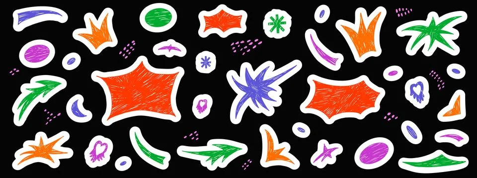 Bang geometric paper cutout elements for childish sticker pack and zine. Stock Illustration