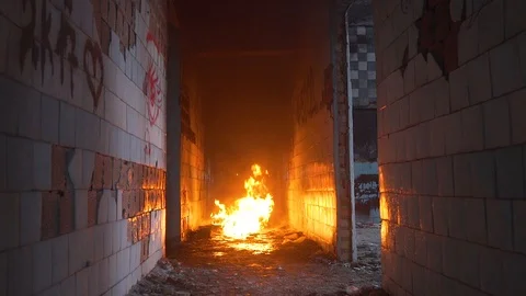 Bang.The release of fire.Dangerous work of firefighters. Stock Footage 108457951
