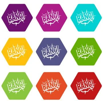 Bang, speech bubble explosion icon set color hexahedron Illustrazione stock