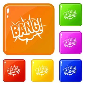 Bang, speech bubble explosion icons set vector color Stock Illustration