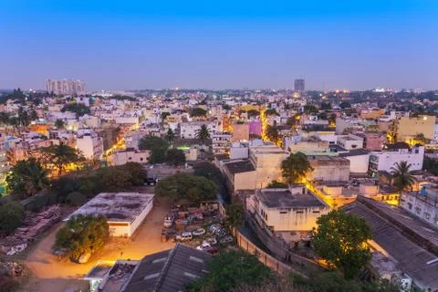 Bangalore city skyline in resident zone at night, Bangalore, India Stock Photos