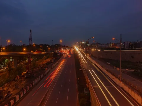 Bangalore Electronic City Elevated Highway Traffic Day to Night Time lapse Stock Footage 80330134