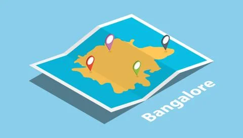 Bangalore explore maps with isometric style and pin location tag on top Stock-Illustration