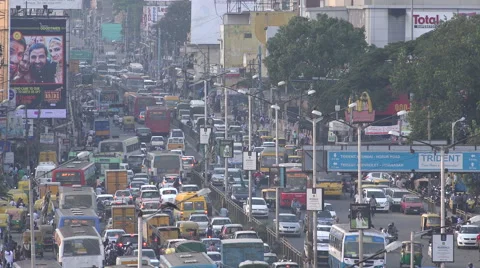 Bangalore, India, traffic jam, rush hour, pollution, busy intersection Stock Footage
