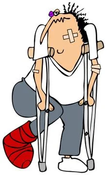 Banged up man on crutches Stock Illustration