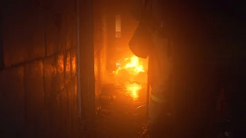 Bang.Fire fighting.The work of firefighters.Flash. Stock Footage