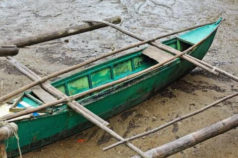 Bangka boat on the mudflat-intertidal zone-back of Sugar Beach. Sipalay-PH 0466 Stock Photos