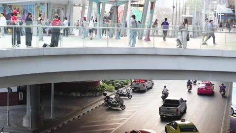 Bangkok. 19 March 2025. Urban Multilevel Space looks complex. People walk inside Video stock 326602853