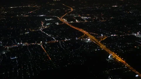 Bangkok Aerial view of traffic and streets at night skyline Stock Footage 141999341