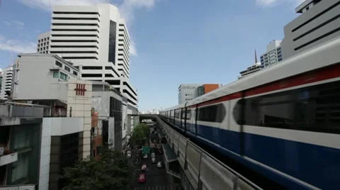 Bangkok BTS - Aerial Metro transportation Stock Footage