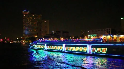 Bangkok Chao phraya river cruise cruising river Bangkok Thailand Stock Footage