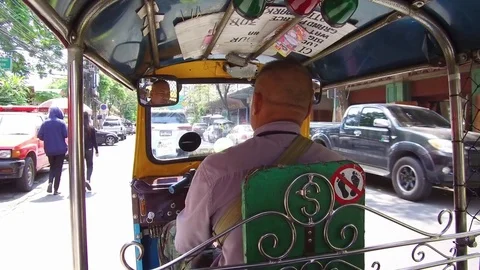 Bangkok city, Thailand February, 2017 -: Tuk Tuk driving on street in Bangkok Stock Footage