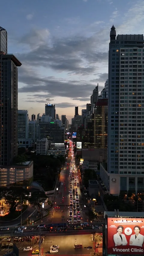 Bangkok Cityscape Traffic During Dramatic Sunset Transition in Thailand Stock Footage 335585207