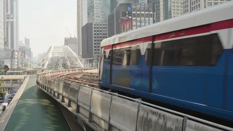 Bangkok electric train. Sky train in Thailand Video stock 123329923