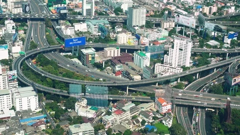Bangkok - Elevated view of city with highway interchange. 4K resolution Stock Footage 85478364