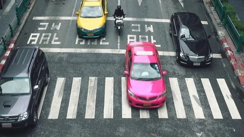 Bangkok -  Elevated view of traffic on junction. 4K resolution Stock Footage 86063427