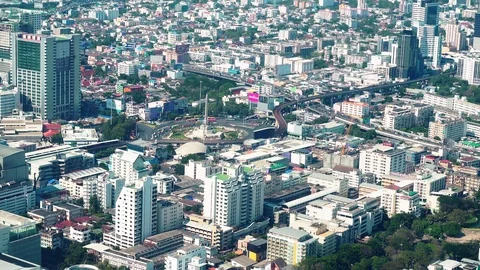 Bangkok - January 2018: Elevated view of city with traffic. Stock Footage 85478359