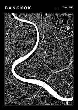 Bangkok Map Wall Art Frame, Cartography Map Print, City Layout Map Stock Illustration