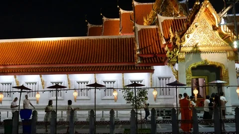 Bangkok Marble Temple during New Year Stock-Footage 107930701