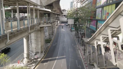 Bangkok Mass Transit System BTS Skytrain Moving Buildings Cityscape Thailand Stock Footage 230939742