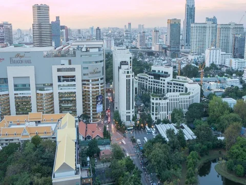 Bangkok skyline from dusk to night, Bangkok, Thailand, South East Asia, Asia Stock Footage