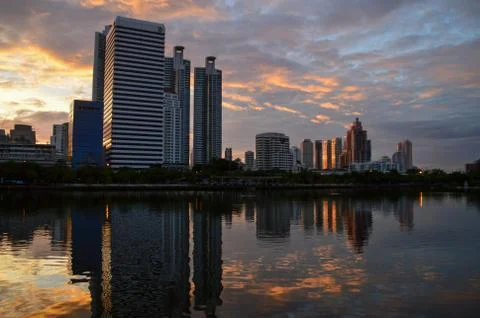 Bangkok Skyline Reflection 写真素材