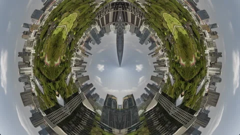 Bangkok skyline turned into abstract tiny planet Stock Footage 308974222