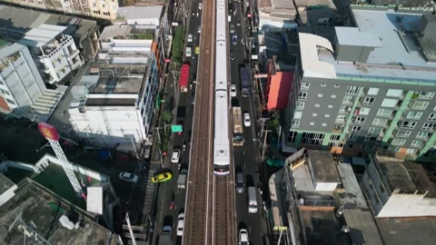 Bangkok skytrain from a drone Stock Footage 264917916