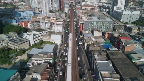 Bangkok skytrain from a drone Stock Footage 264917922