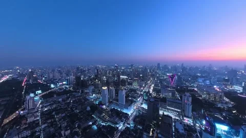 BANGKOK, THAILAND : Aerial high angle view of Bangkok city in sunset. Video stock 330428053