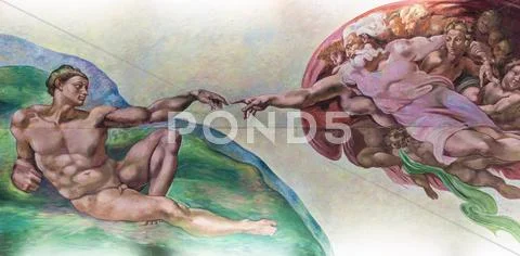 BANGKOK THAILAND - FEBRUARY 28 : The creation of Adam or God's touch with fin Stock Photos