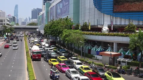 Bangkok, Thailand - May 3rd, 2024. Road traffic near MBK Center in Bangkok. Stock Footage 284173853