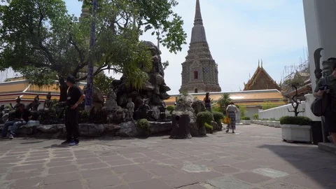 Bangkok Thailand Temple Complexes Outside Statues Stock Footage 104001790