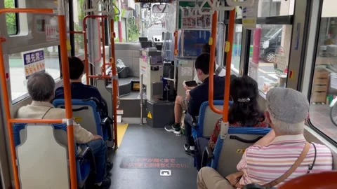 BANGKOK, THAILAND : View inside old red bus. Regular route local bus. Stock Footage 283694541