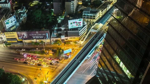 Bangkok Time Lapse with Traffic Reflections Stock Footage 50714788