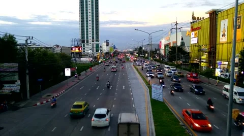 Bangkok traffic flow in evening time on Srinakarin road Stock Footage 67588623