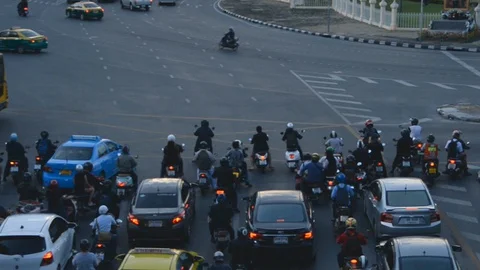 Bangkok Traffic Roundabout Stock Footage